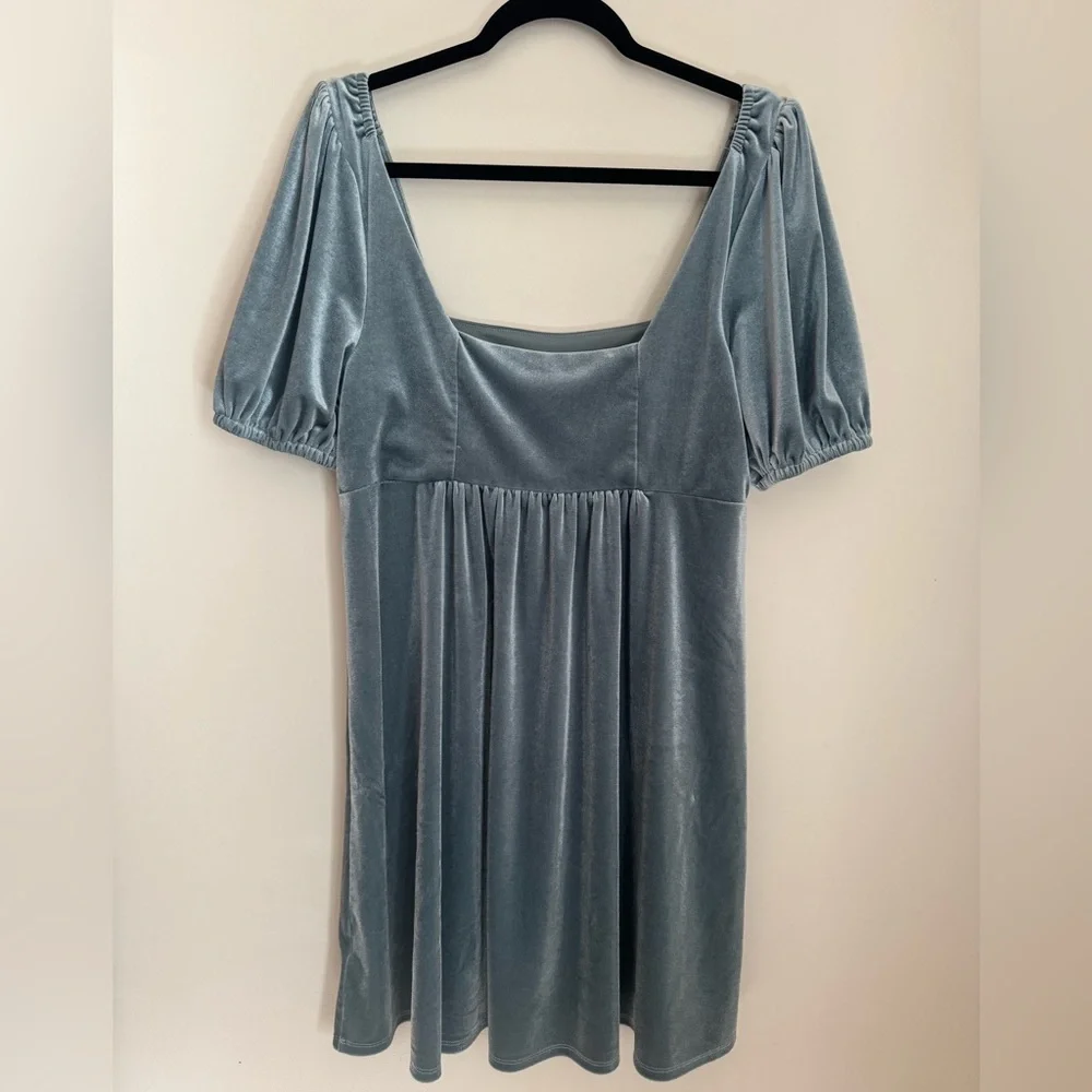 Vylette Slate Blue Velvet Babydoll Mini Dress Size XL Romantic Cottagecore Y2K - Picture 2 of 6